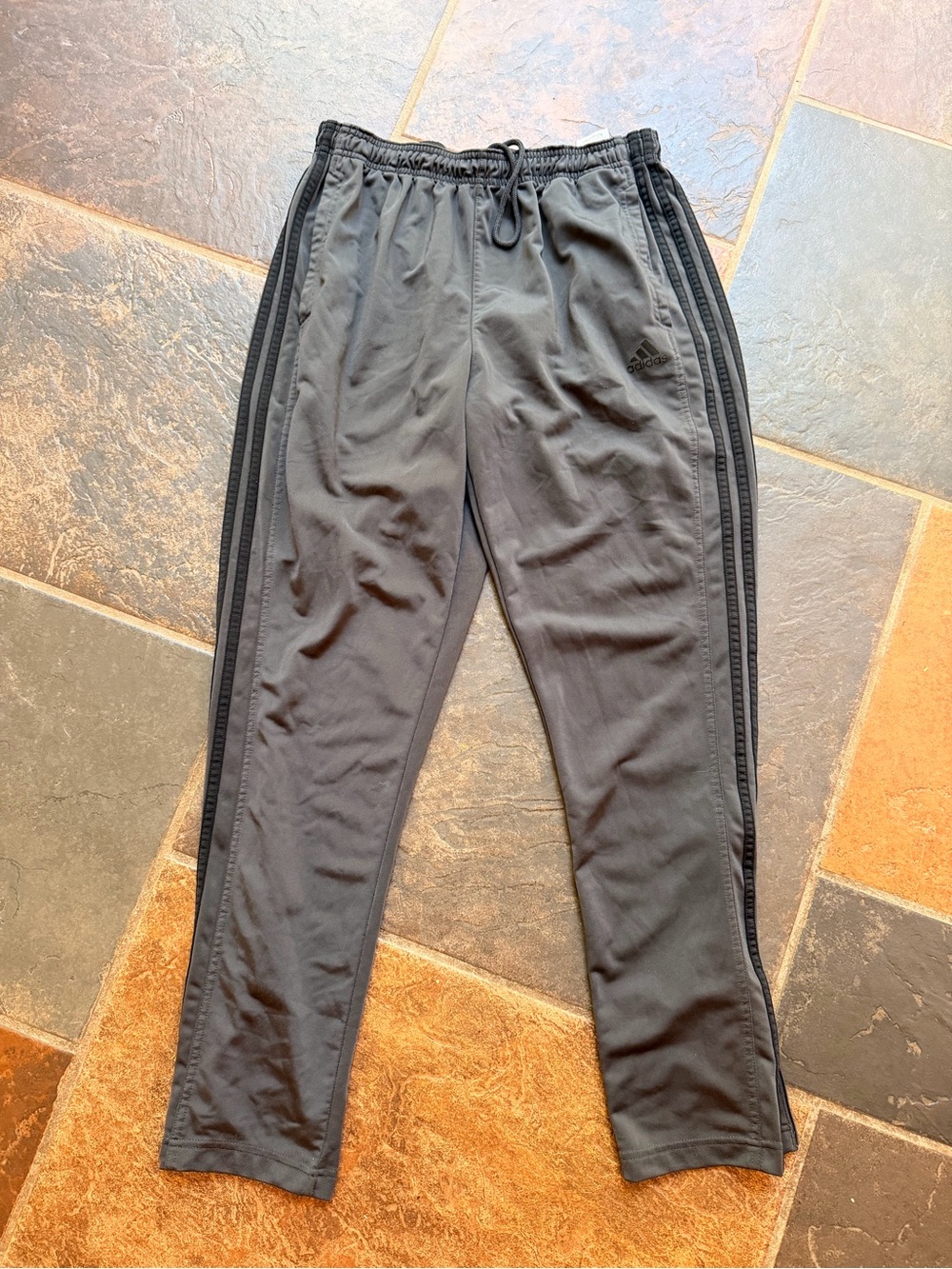 Adidas Gray Track Pants with 3 Stripes Men’s XL